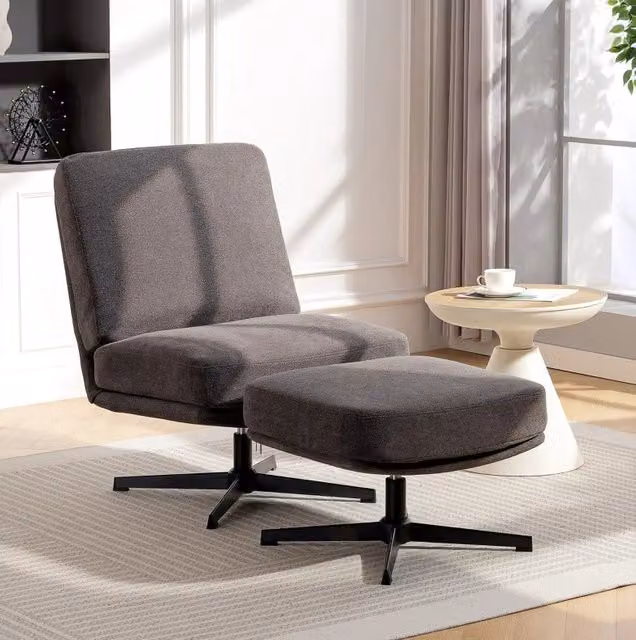 Poltrona relax girevole 81x68x93 cm grigio scuro con poggiapiedi, tessuto e acciaio