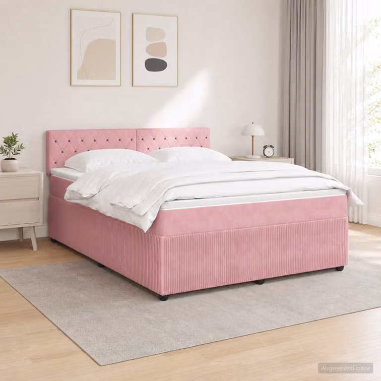Letto box spring con materasso vidaXL in velluto rosa, L 140 x P 190 cm