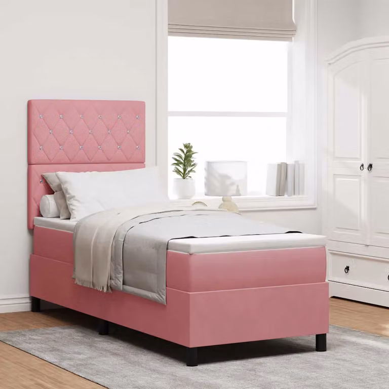 Letto a molle con materasso vidaXL in velluto rosa, L/P: 200 x 80 cm