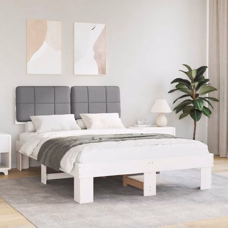 vidaXL Letto con Testiera Rivestita Bianco e Grigio chiaro