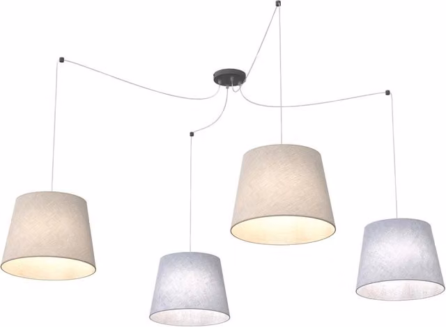 Sospensione 4 Luci Tethys Con Fermacavi E Paralumi Grigio E Beige