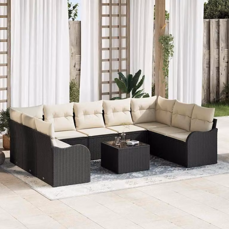 Maison Exclusive - Set Divano da Giardino 10 pcs Nero e bianco Poly Rattan