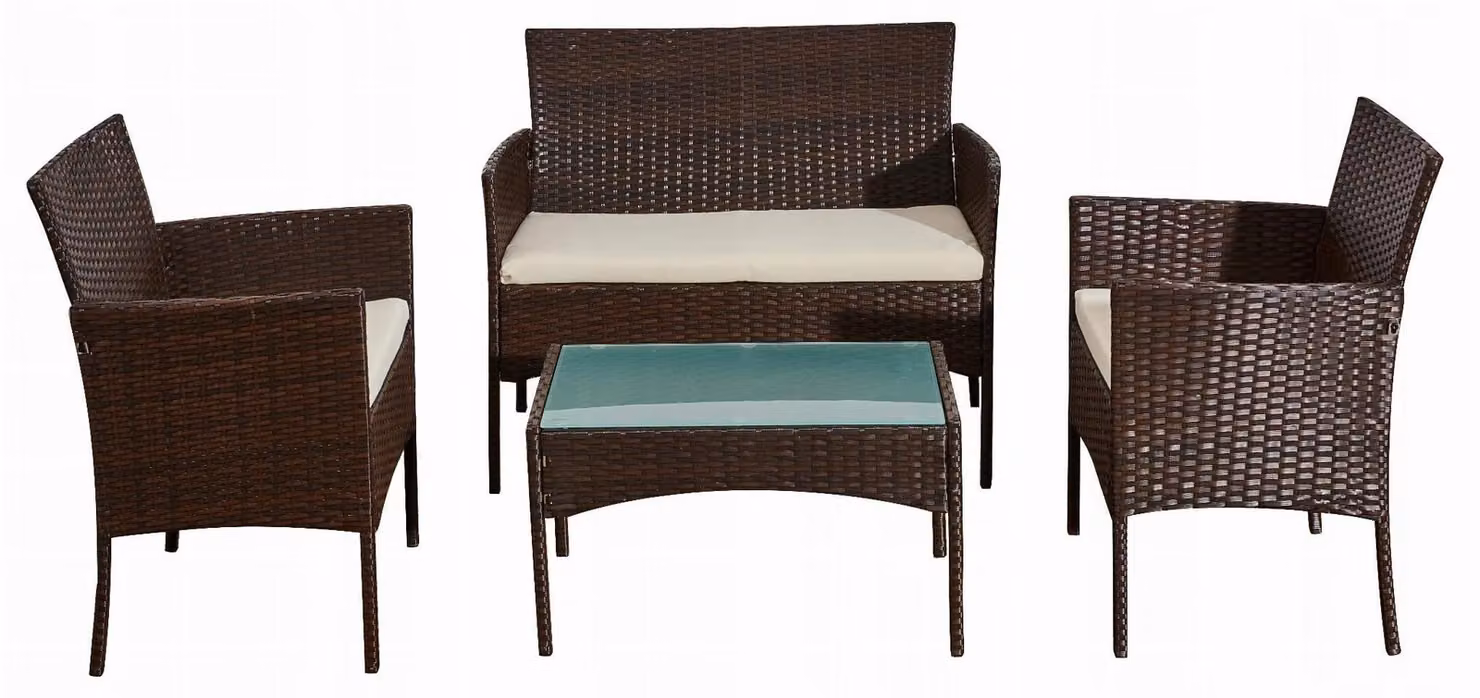 COMODO | Set di mobili da giardino - 4 pezzi - Marrone scuro - Resistente alle intemperie - Design elegante - Facile da curare