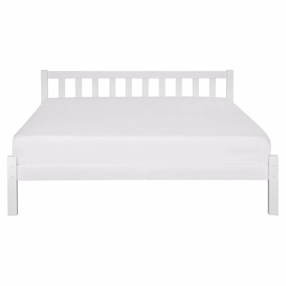 Letto Beliani in legno di pino bianco laccato con rete a doghe e testiera alta L/P/H: 208 x 160 x 167 cm – 2