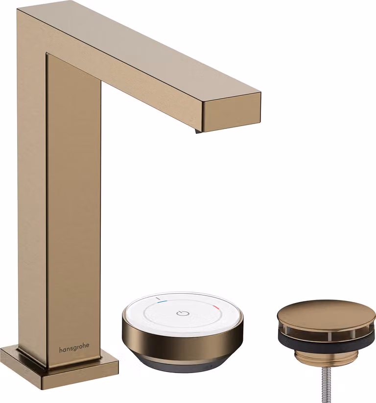 Mitigeur monocommande de lavabo hansgrohe Tecturis E 150, 2 trous, garniture de vidage non obturable, portée 158 mm, EcoSmart+, CoolStart, 73053140, 73053140