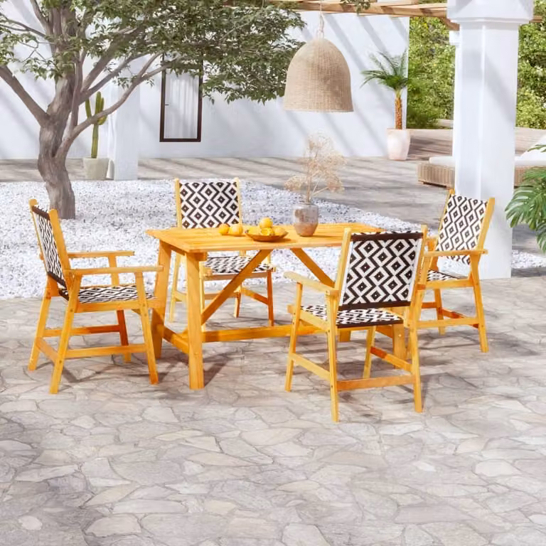 The Living Store Set da pranzo da giardino 5 pz. Set da pranzo da giardino in legno massiccio di acacia
