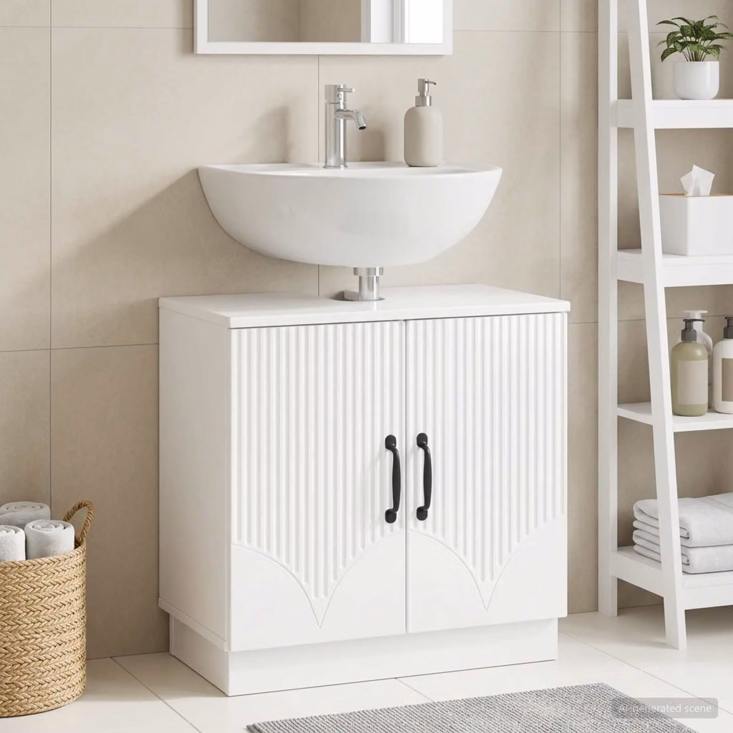 Armadio per lavabo da bagno vidaXL HOORN bianco lucido con ante a battente e design moderno
