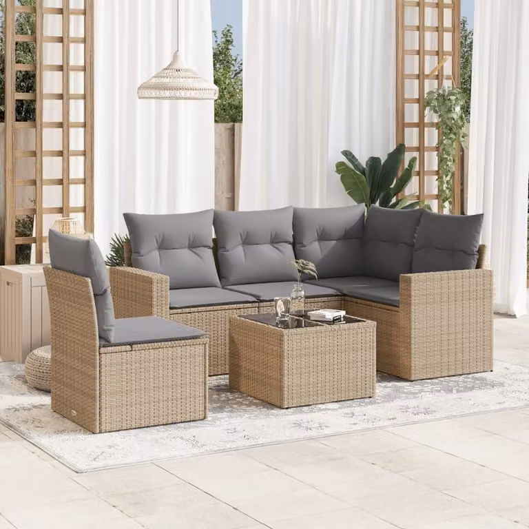 Maison Exclusive - Set Divano da Giardino 6 pz con Cuscini Beige in Polyrattan