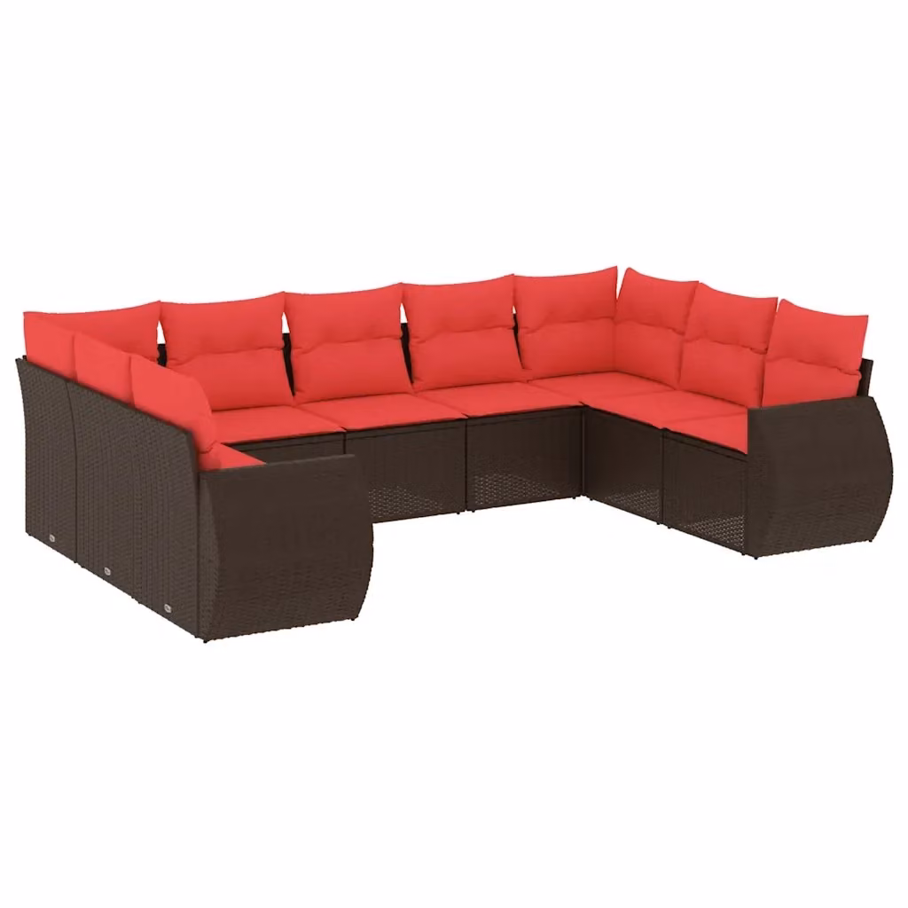 Set di Divani da Giardino a Forma di U vidaXL in Polyrattan Marrone con Cuscini e Struttura in Metallo – 2