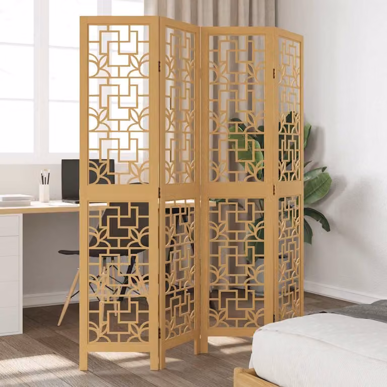Divisorio Ambienti vidaXL con 4 Pannelli in Legno Massello di Paulownia Marrone Moderno e Geometrico H: 180 cm, L: 145 cm