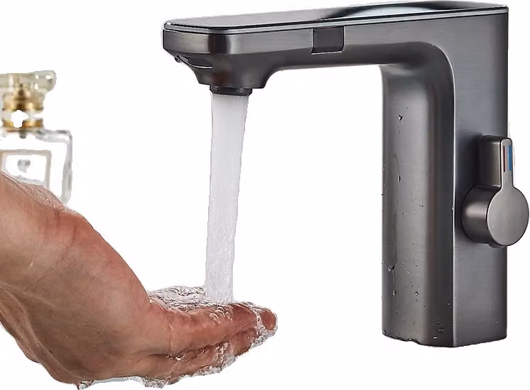 Miscelatore touchless a sensore per lavabo, display digitale induttivo, miscelatore monocomando, grigio A
