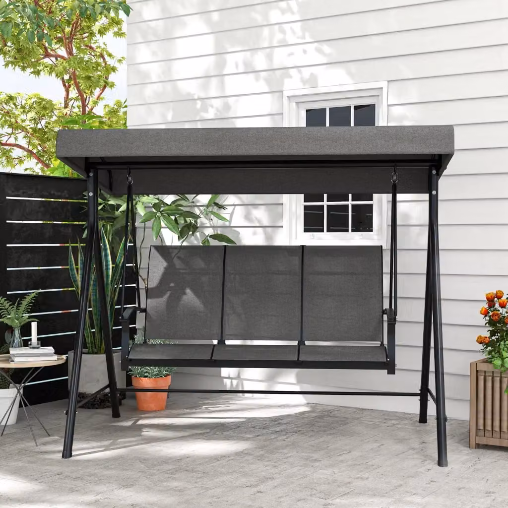 Dondolo da Giardino 3 Posti Giordanoshop con Tettuccio Parasole Regolabile Grigio L: 195 cm, P: 118 cm, H: 170 cm – 2