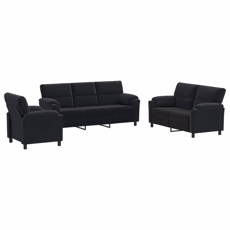 Set di 3 divani moderni vidaXL in velluto nero con struttura in metallo per il tuo soggiorno