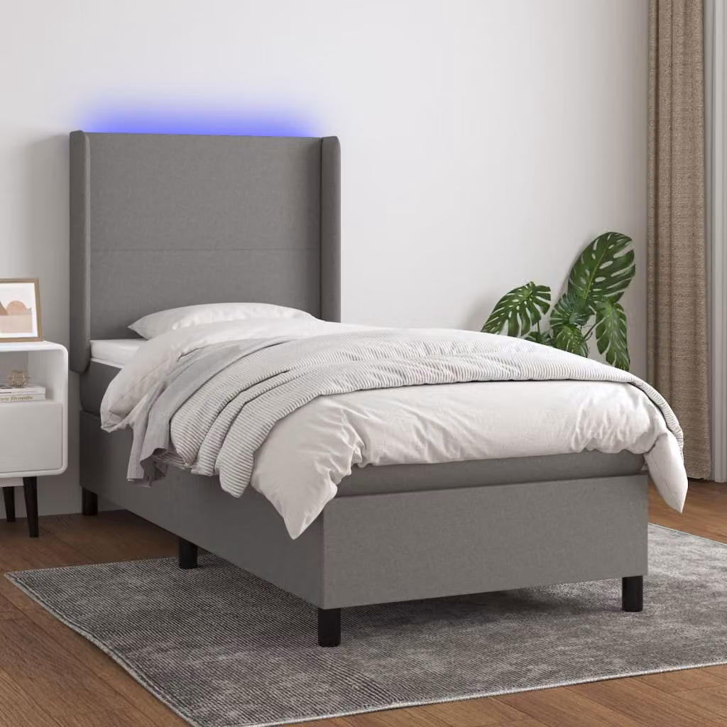 Letto Ibrido con Materasso e Illuminazione LED vidaXL in Tessuto Grigio e Bianco, L/P/H: 90 x 190 x 30 cm – 1