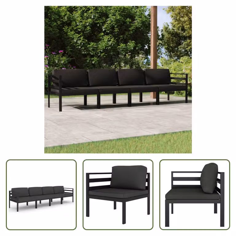 The Living Store Set salotto da giardino 4 pezzi con cuscini alluminio antracite