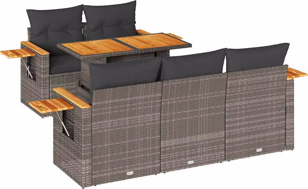 Set Divano da Giardino 6pz con Cuscini Grigio Polyrattan Acacia