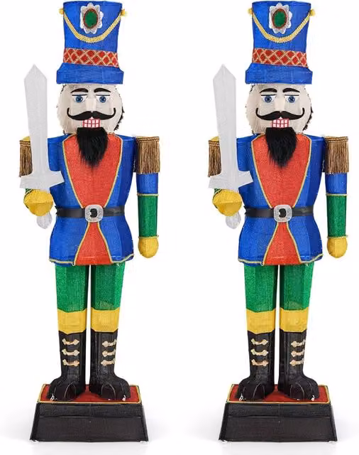 Soldato di Natale Illuminato 184 cm, Soldatino Schiaccianoci Illuminato con 110 Luci LED, Fascette e Base, Decorazioni Natalizie per Interno ed Esterno (2 Pezzi)
