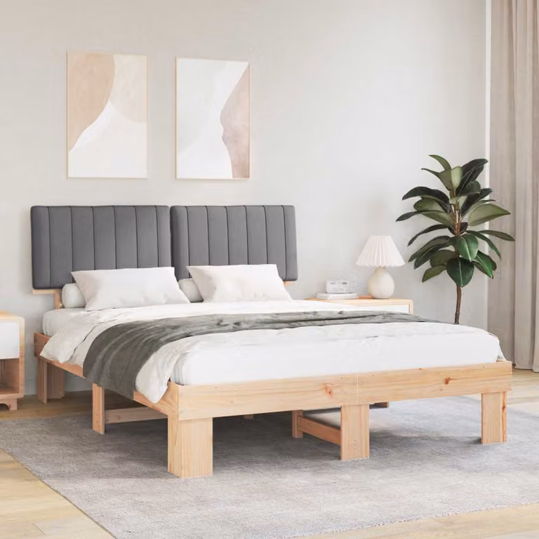 vidaXL Letto Moderno con Testiera Rivestita in Tessuto Grigio L/P/H: 150 x 200 x 93 cm