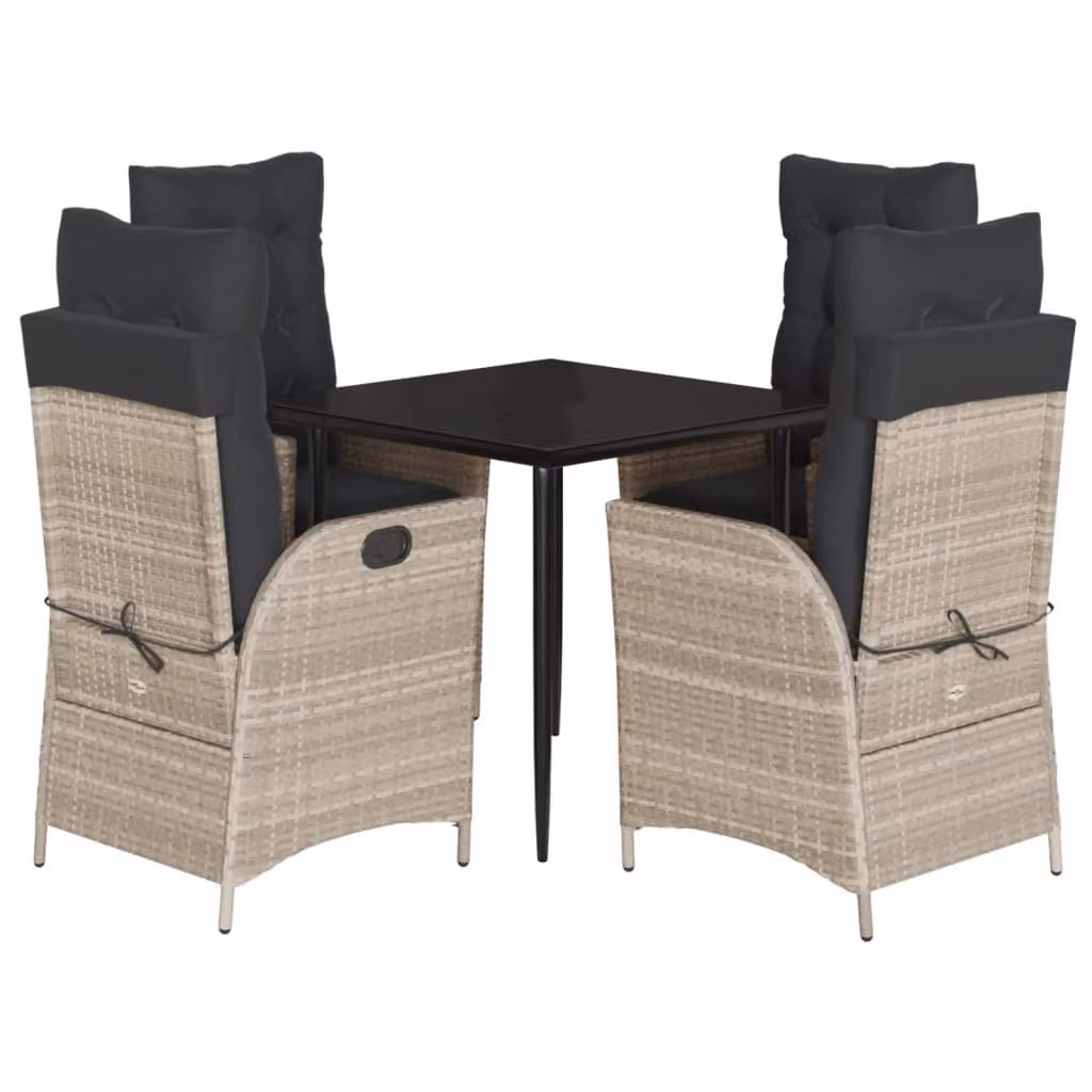 Set Pranzo da Giardino 5pz con Cuscini Grigio Chiaro Polyrattan