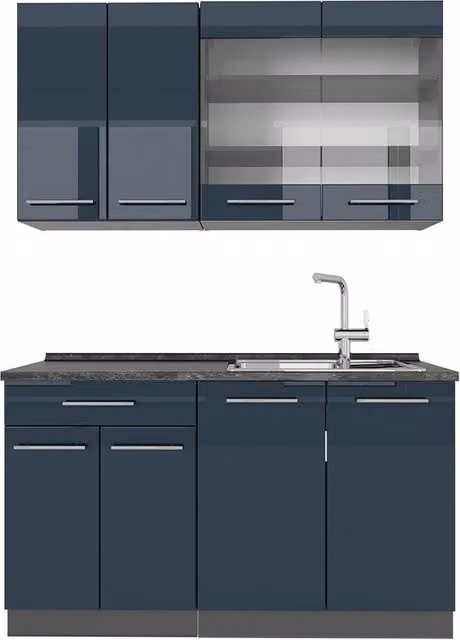 Angolo cottura Fame-Line Blu scuro lucido/Antracite 140 cm senza piano di lavoro Vicco