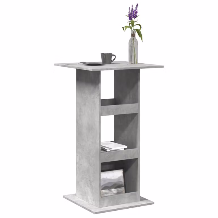 vidaXL Tavolo Bar con Portaoggetti Grigio Cemento, Design Moderno in MDF, L/P/H: 60 x 60 x 102 cm