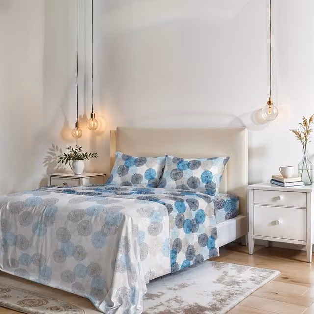 Completo letto matrimoniale Soffioni blu Datex in microfibra con lenzuolo con angoli e federe