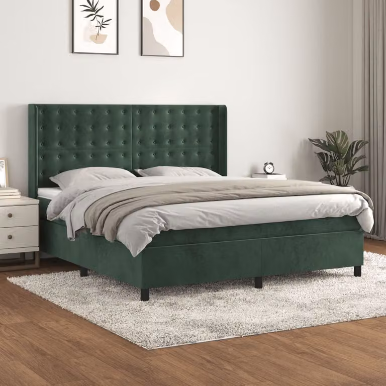 Maison Exclusive - Letto boxspring con materasso verde scuro 160x200 cm velluto