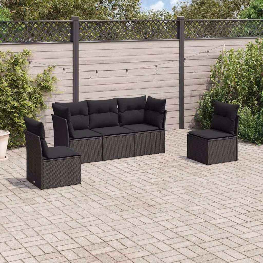 vidaXL Set Divani da Giardino a L 5 pz con Cuscini Neri in Polyrattan e Acciaio – 1