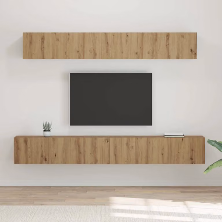 Set mobile TV moderno vidaXL in legno color rovere e beige, 5 pezzi per soggiorno