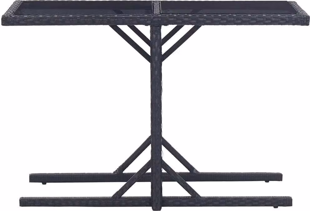 Tavolo da Giardino Nero 110x53x72 cm in Vetro e Polyrattan