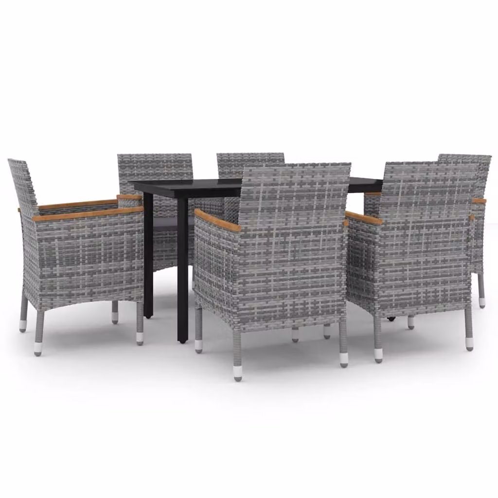 Set da Pranzo per Giardino 7 pz con Cuscini Polyrattan e Vetro