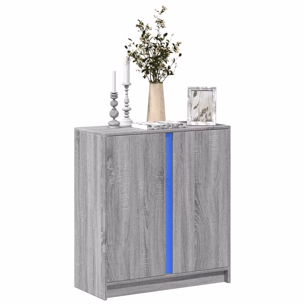 Credenza moderna vidaXL con illuminazione LED in legno multistrato e MDF, colore Grigio Sonoma, L 77 cm x P 34 cm x H 85 cm