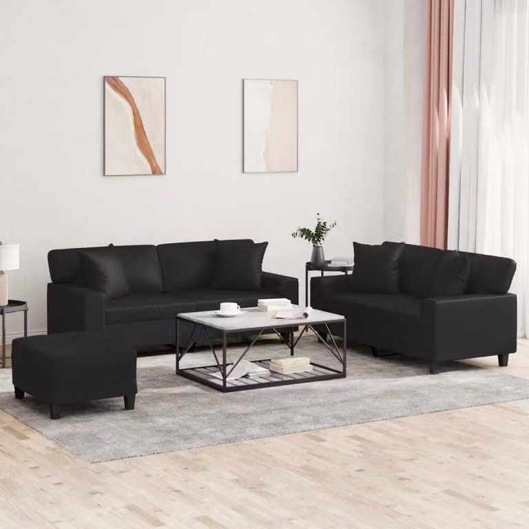 Maison Exclusive - Set divano 3 pezzi con cuscini in ecopelle nera