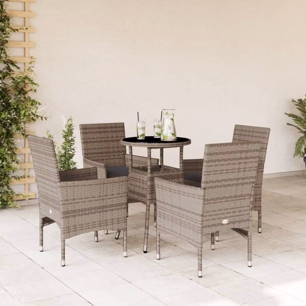 Maison Exclusive - Set da Pranzo da Giardino 5 pz con Cuscini Polyrattan e Vetro