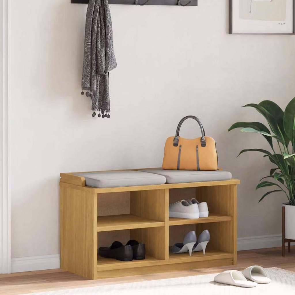 Panca da corridoio e porta scarpe vidaXL SANDNES in legno di pino rustico, marrone e beige, L 87 x P 40 x H 50 cm