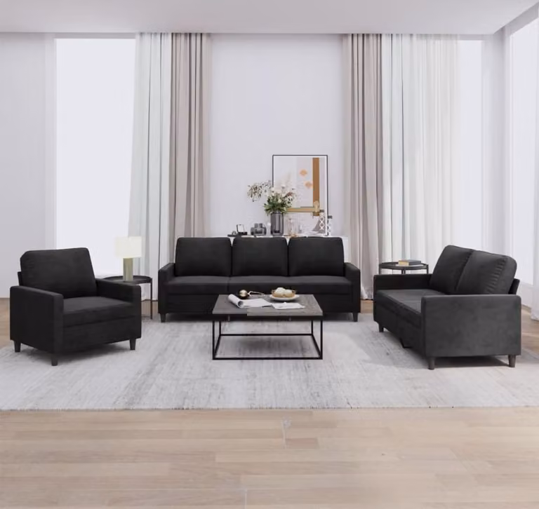 Maison Exclusive - Set divano a 3 pezzi con cuscini in velluto nero