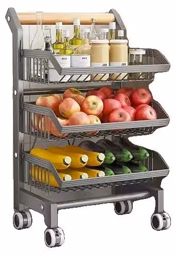 Ripiano per la conservazione delle verdure, carrello da cucina mobile, organizer multifunzionale, a 3 livelli