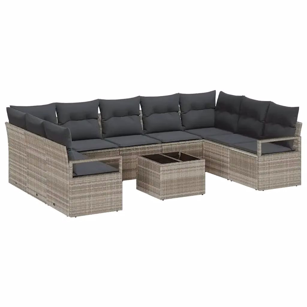 Set di divani da giardino vidaXL a forma di U in rattan grigio con cuscini e tavolino da caffè – 2
