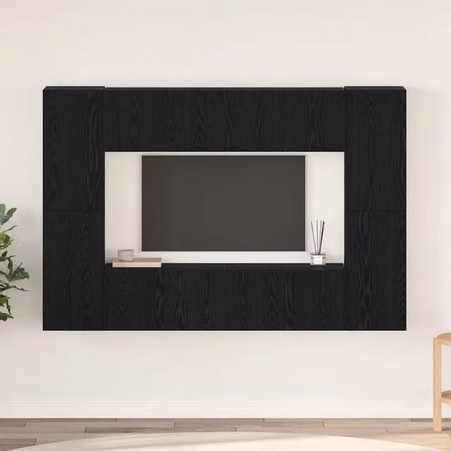 Set mobile TV Montaggio a parete-Credenza per TV Rovere Nero Legno multistrato 831525