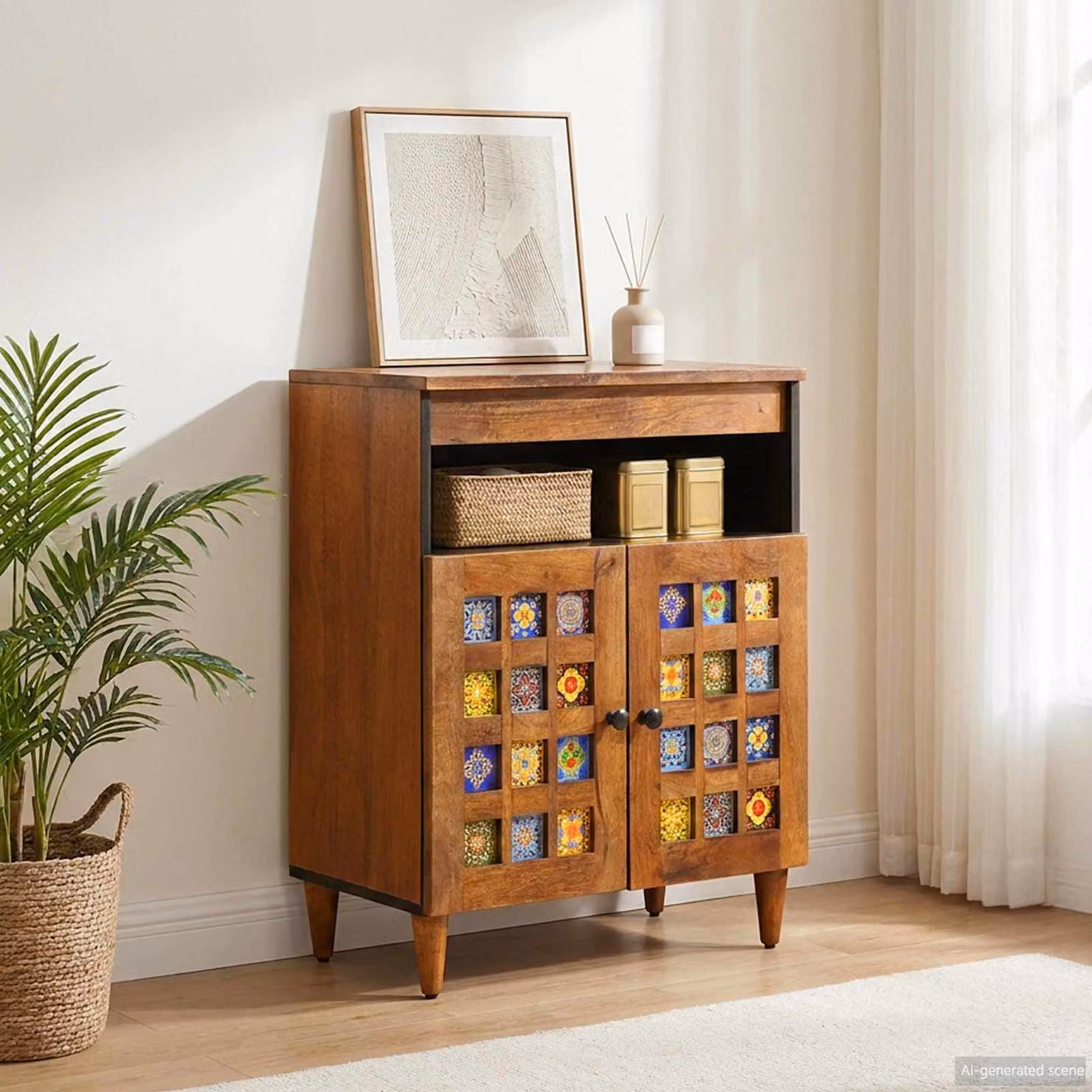 Credenza moderna vidaXL in legno di mango massello color noce L: 60 cm, P: 33 cm, H: 75 cm