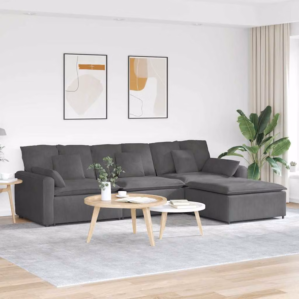 vidaXL Divano Modulare a L in Velluto Grigio con Poggiapiedi e Cuscini