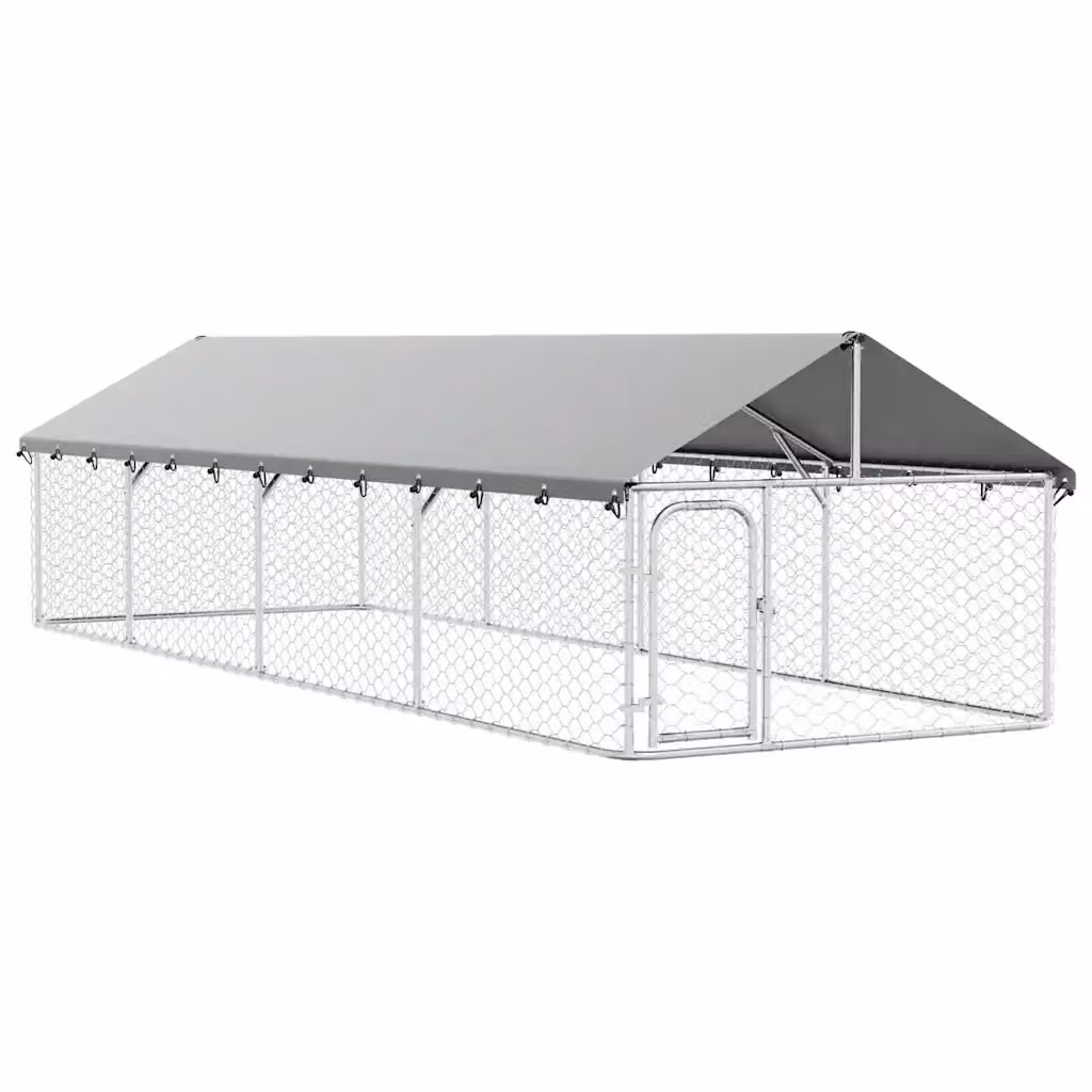 Gabbia per cani da esterno vidaXL in metallo argento con tetto resistente alle intemperie L: 600 cm, P: 200 cm, H: 150 cm – 2