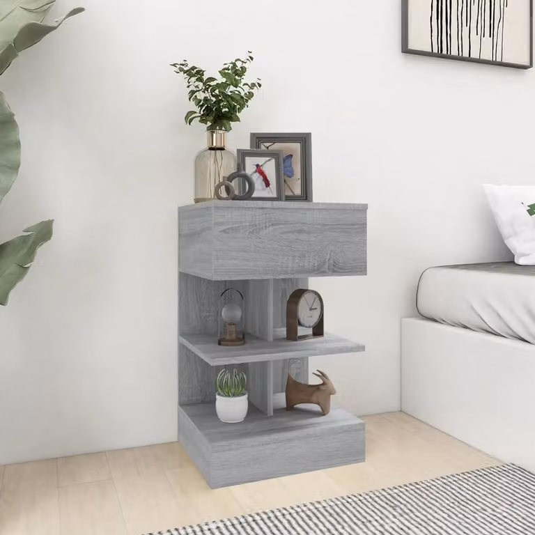 Set di 2 comodini vidaXL moderni in legno multistrato e MDF, colore grigio Sonoma, L 40 cm x P 35 cm x H 65 cm