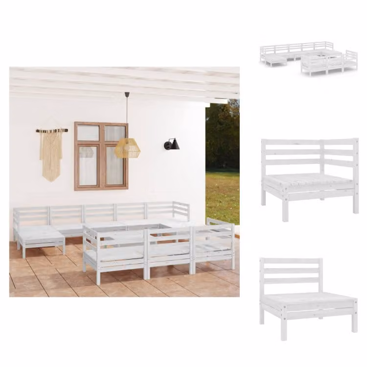 vidaXL set salotto da giardino 11 pezzi pino massiccio bianco - Set di mobili da giardino