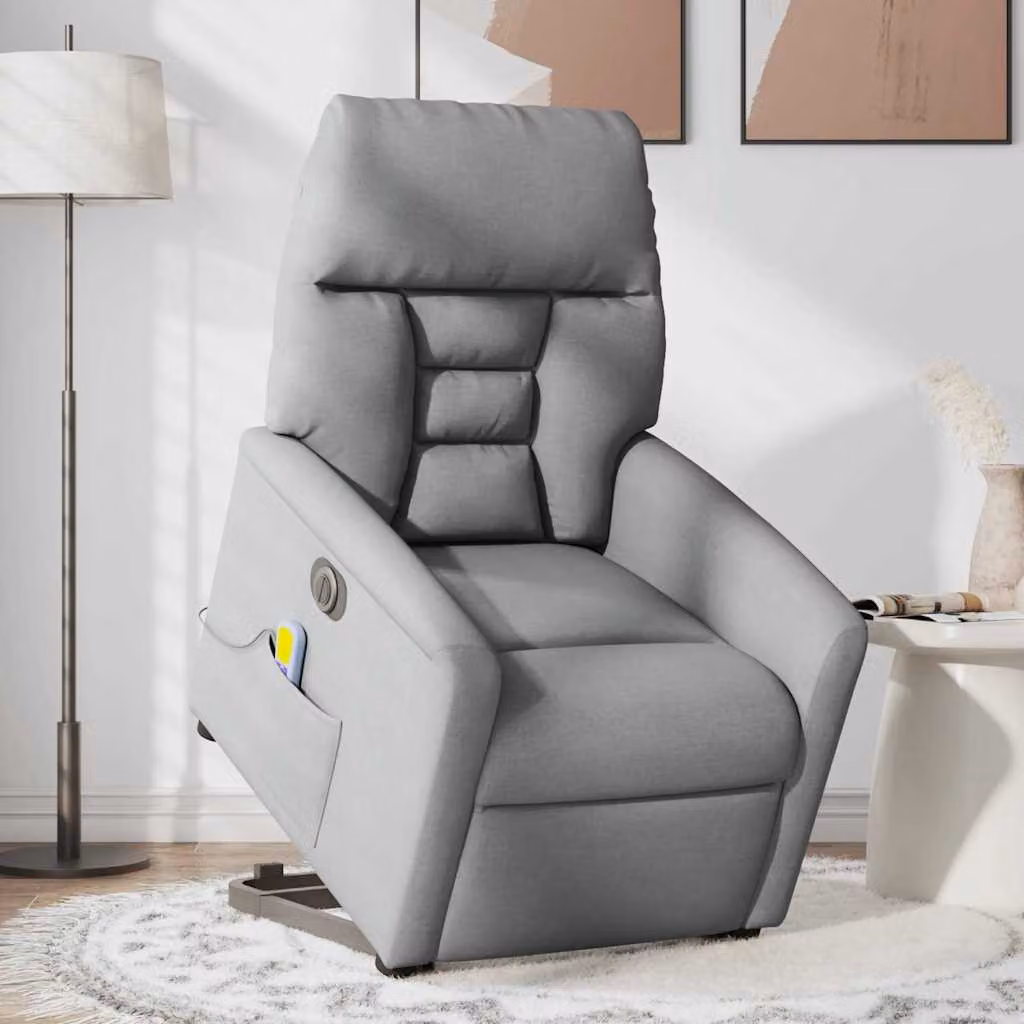 vidaXL Poltrona Alzapersona Massaggi Elettrica Grigio Chiaro Tessuto