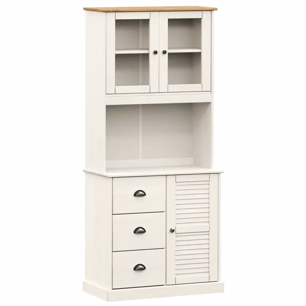Mobile a parete vidaXL in legno di pino rustico bianco con ante in vetro e cassetti, L: 78 cm, P: 40 cm, H: 175 cm – 2