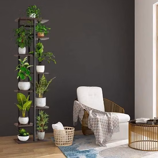 Piantagione - supporto per fiori - 9 vasi - nero - legno e metallo