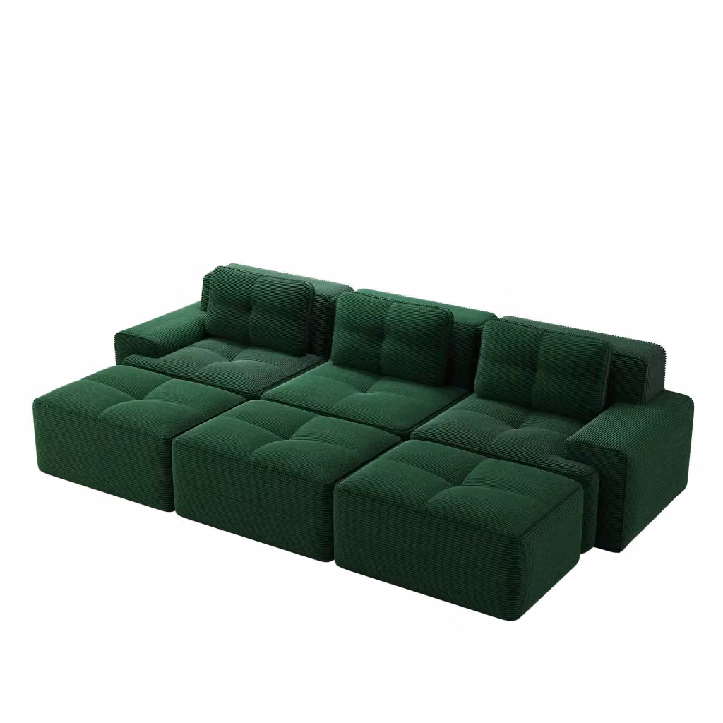 Divano angolare modulare Chicfurn a 3 posti con funzione letto in velluto a coste verde – 2