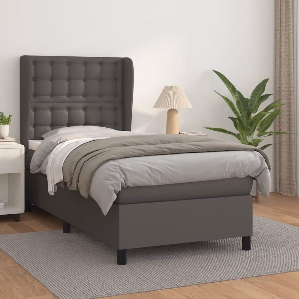 The Living Store Letto a molle con materasso grigio 90x190 cm in Pelle finta