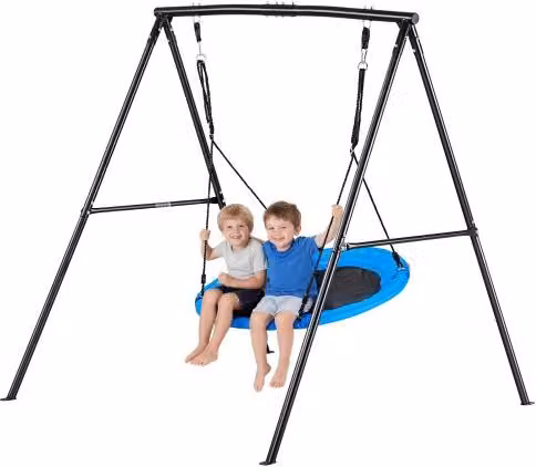 Altalena da Giardino VEVOR per Bambini con Telaio a Forma di A e Seduta Rotonda in Tessuto Blu, Diametro Seduta: 101,6 cm